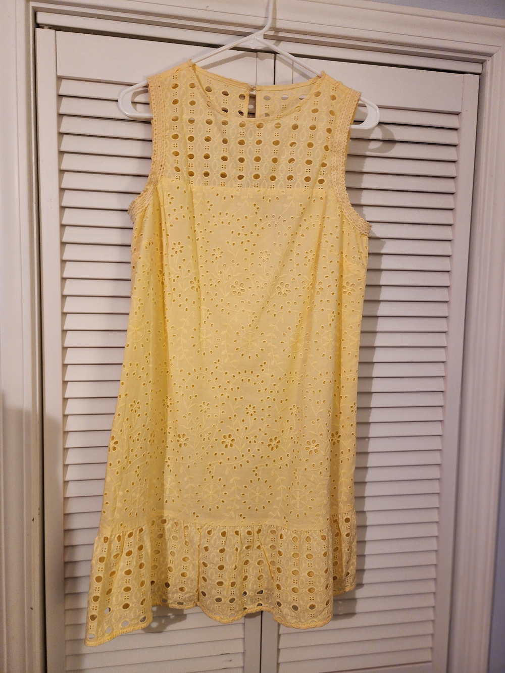 LOFT Pale Yellow Eyelet Midi Shift Dress